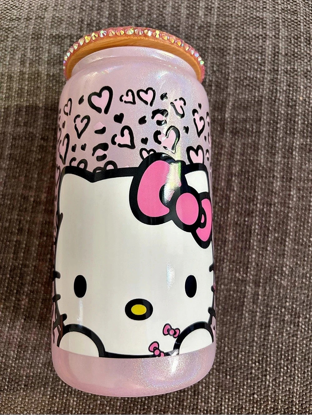 Hello Kitty Pink & White glass cup-  New